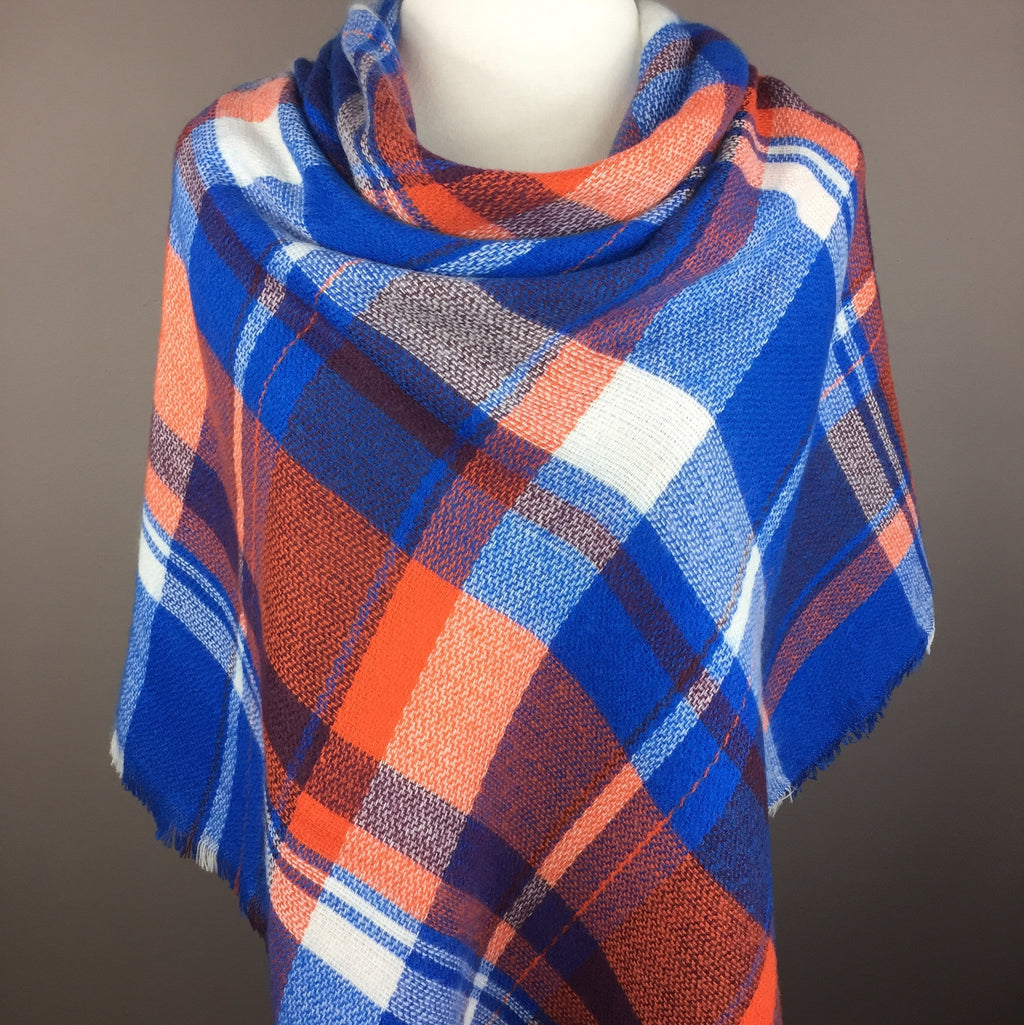 Blue and Orange Tartan Blanket Winter Scarf