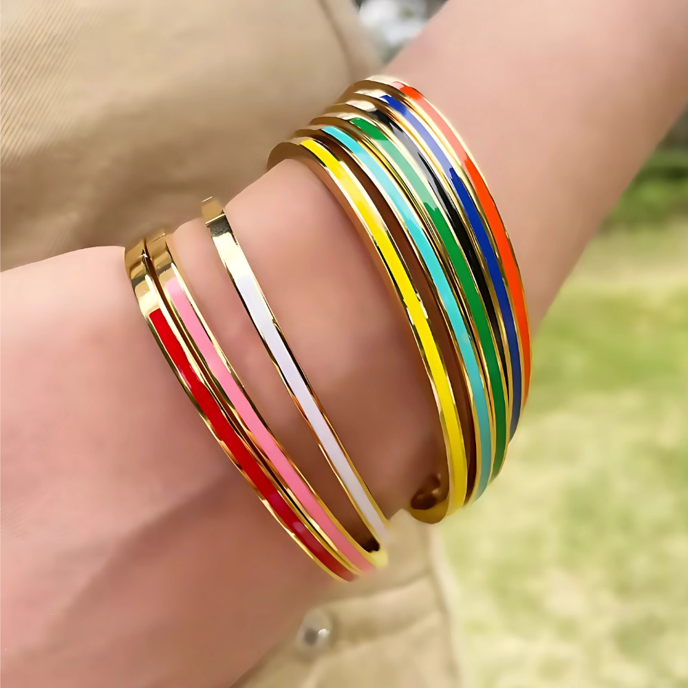 Colorful Enamel Bracelet Collection - Stainless Steel