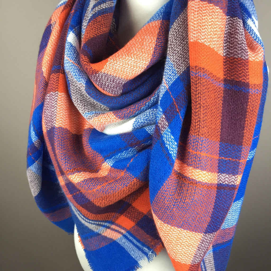 Blue and Orange Tartan Blanket Winter Scarf