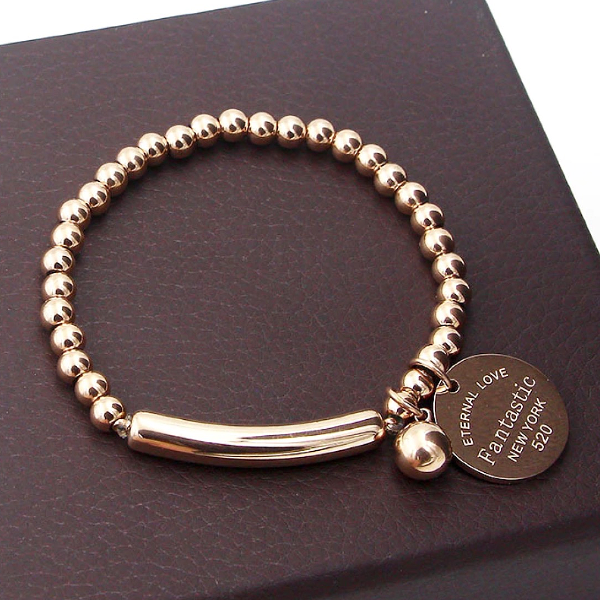 Ball Stretch Bracelet w/ Charm - Stainless Steel