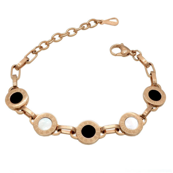 Cassia Link Bracelet w/ Roman Numerals - Stainless Steel