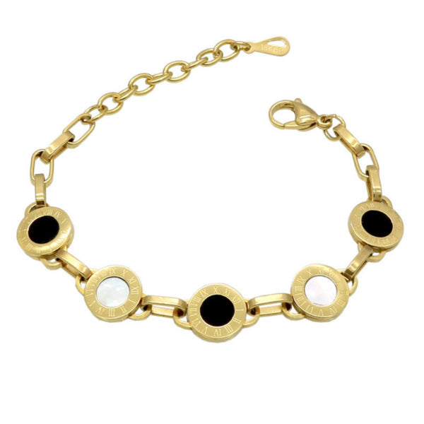 Cassia Link Bracelet w/ Roman Numerals - Stainless Steel