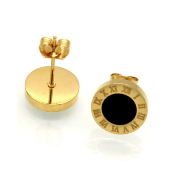 Cassia Stud Earrings w Roman Numerals - Stainless Steel