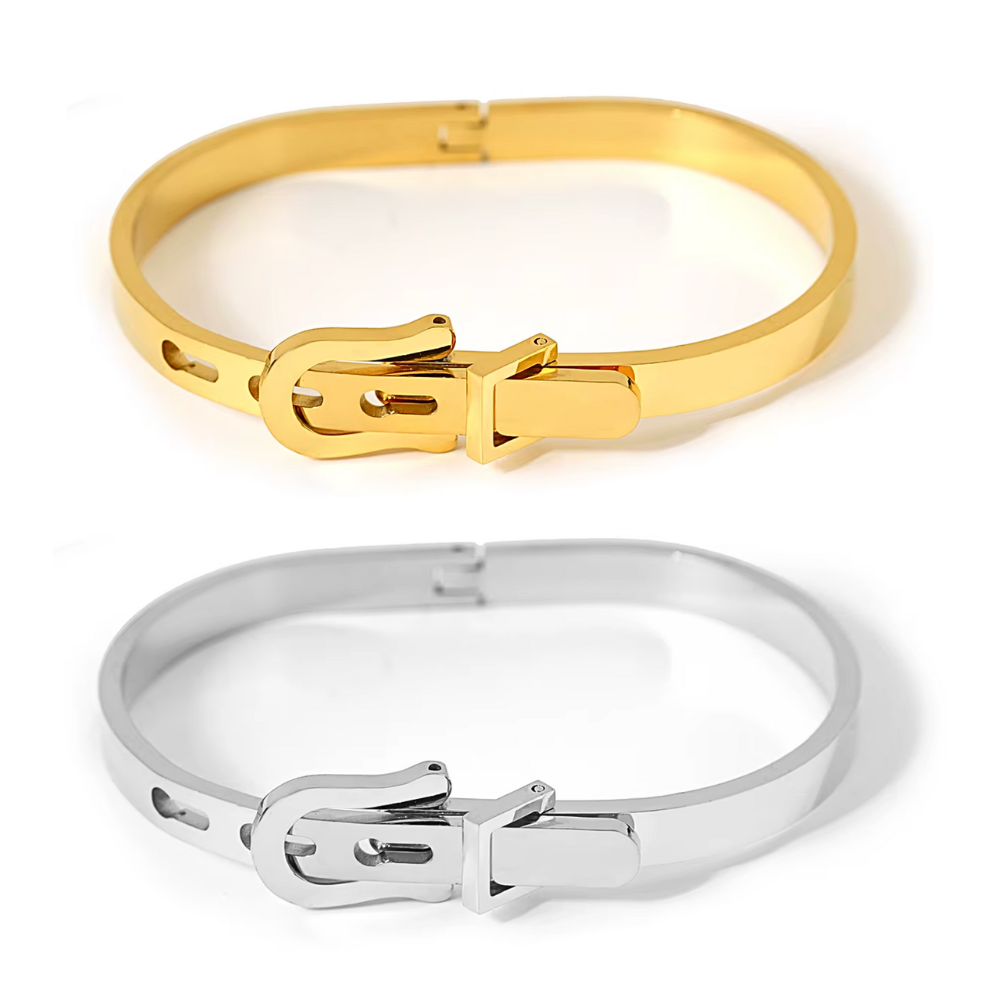 Chunky Belt Bangle Bracelet - Stainless Steel