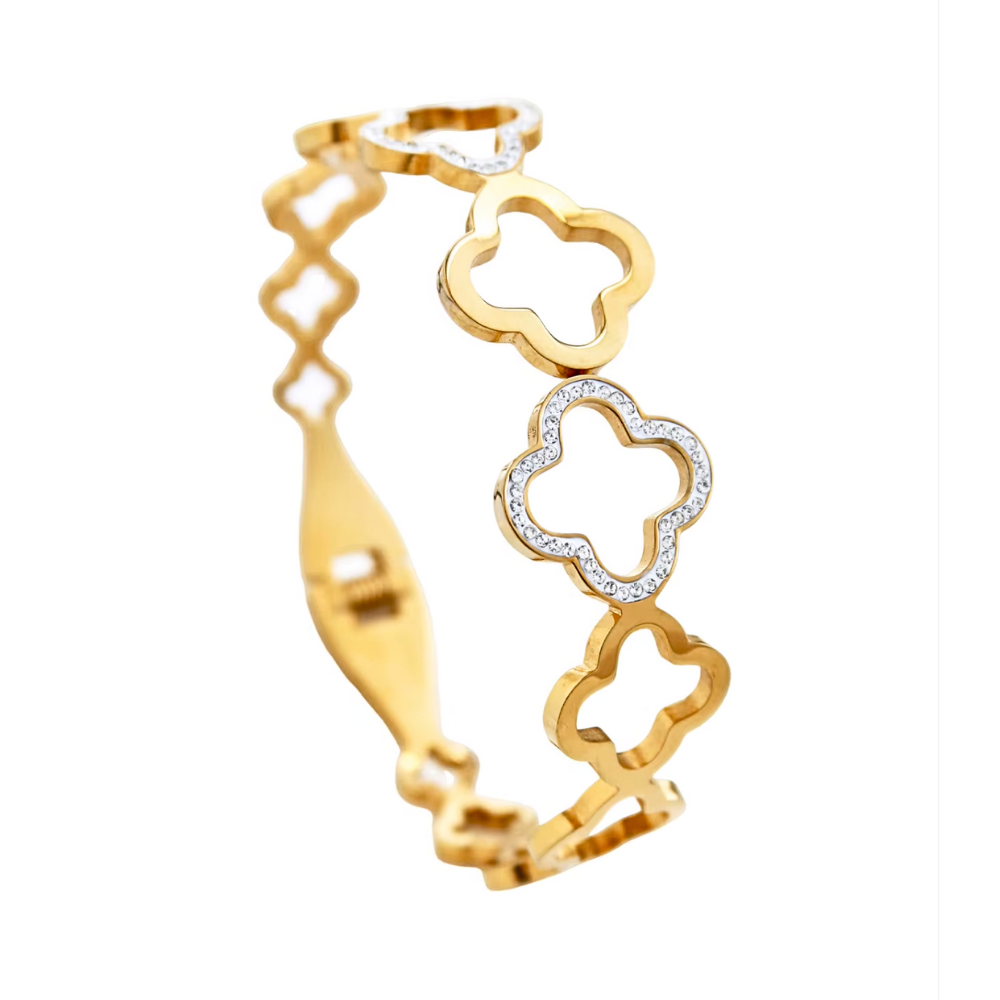 Clover Cuff Glam Bracelet - Stainless Steel