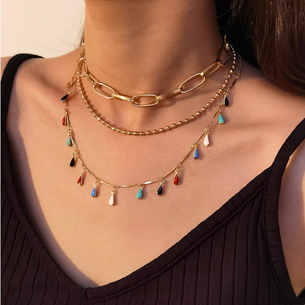 Colorful Layered Statement Necklace Set