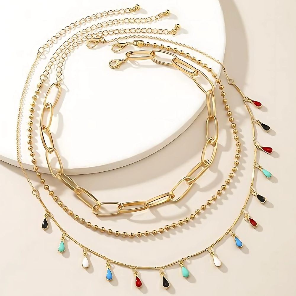 Colorful Layered Statement Necklace Set