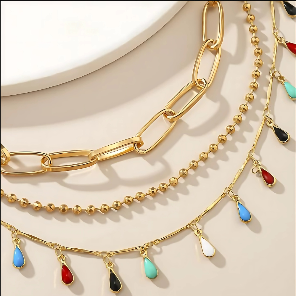 Colorful Layered Statement Necklace Set