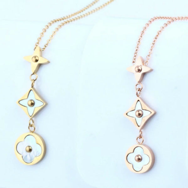 eLVeene 3 Flower Dainty Necklace - Stainless Steel