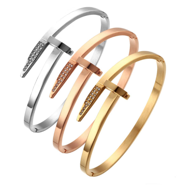 Flat Nail Bangle Bracelet - Stainless Steel