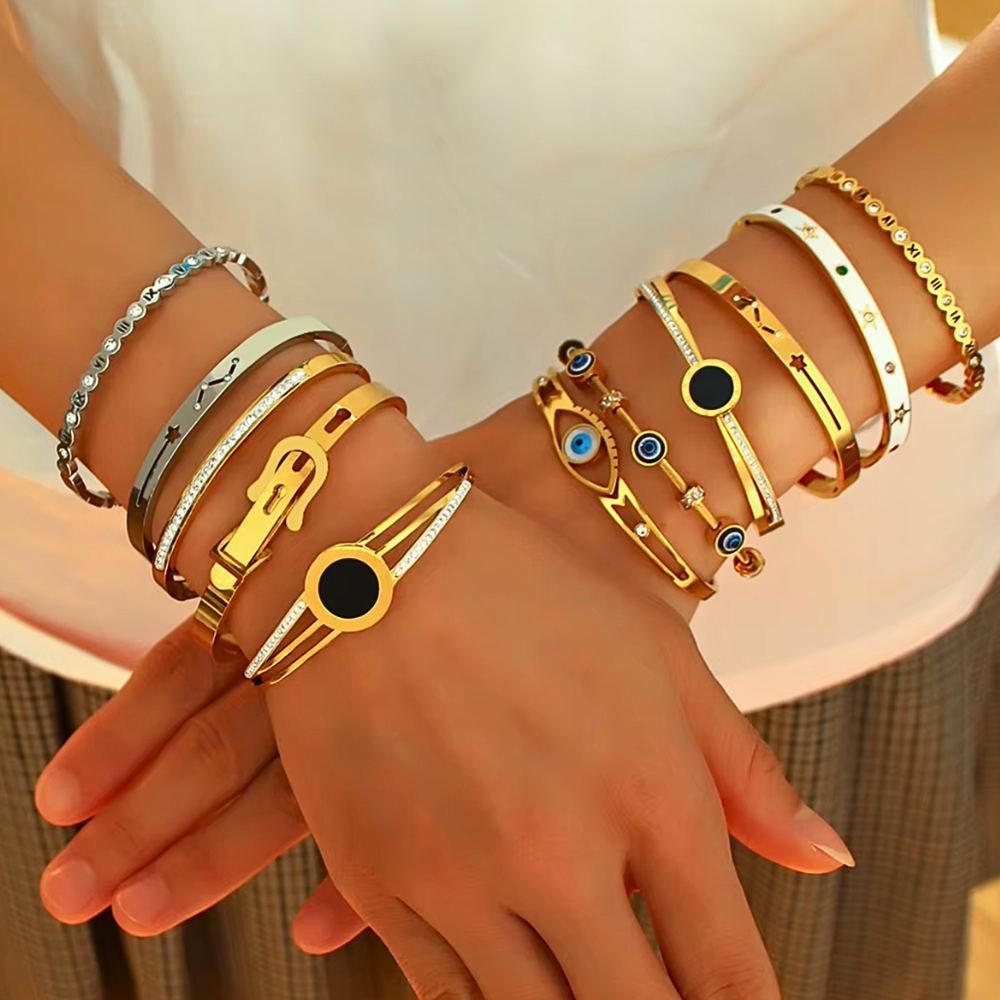 Chunky Belt Bangle Bracelet - Stainless Steel