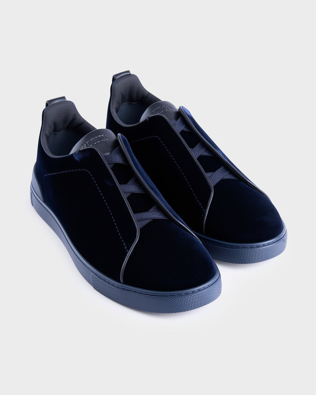 Midnight Blue Velvet Triple Stitch Sneakers